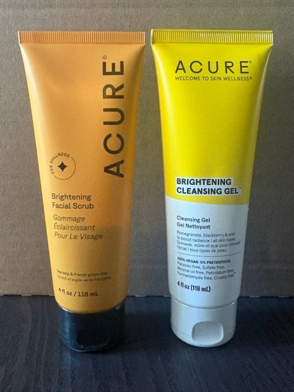 Acure Facial Cleansers Brightening Facial Scrub & Cleansing Gel 4 fl oz each